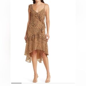 Charles Henry tiered.‎ Ruffle midi animal print dress NWT